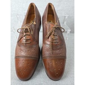 Moreschi Italy Exotic Peccary Leather Brogued Cap-Toe Men's Oxfords 10.5 Brown